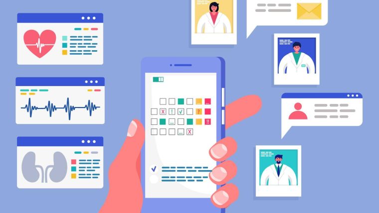 Online smartphone medical app for book doctor, vector illustration. medicine technology application for hospital communication. web clinic consultation with infographic, mobile physician image.
